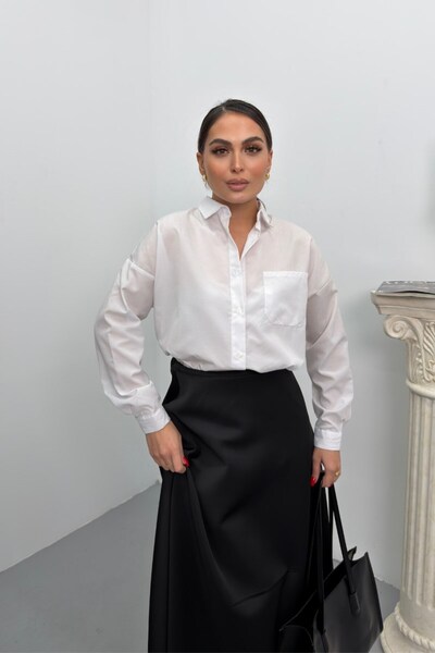 Potenza Women's Shirt Long Buttoned Pocketed Off Shoulder Casual Fit Shirt