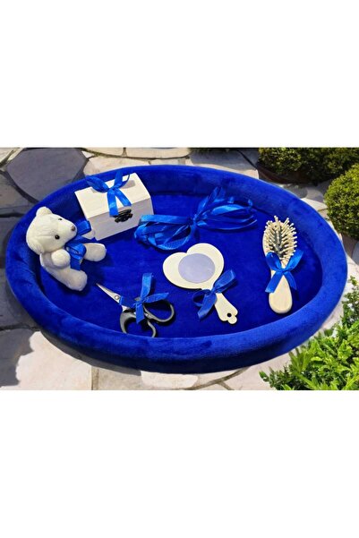 OBSIDION Tavita ovala catifea buretata imprimeu - albastru regal - Mot turta