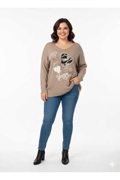 CELTMODA Women's Sequin Patterned Cotton Wool Italian Blouse - Mink