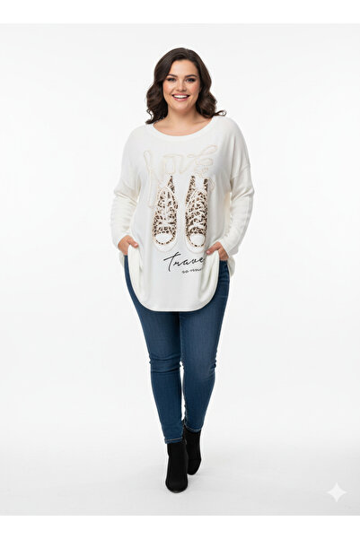 CELTMODA Women's Sequin Patterned Cotton Wool Italian Blouse - White