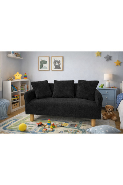 LOTUS PORT İki Kişilik Kanepe Velsoft Siyah Peluş Kumaş
