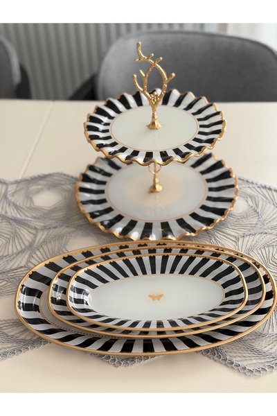 Hediye Köşkü Siyah Kelebekli 4Lü Sunum Seti