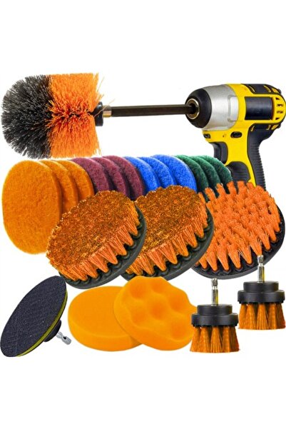 Bigstren Set of 22 brushes and sponges for car polish and cleaning, drill attachment, self-tapping