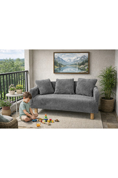 LOTUS PORT İki Kişilik Kanepe Velsoft Siyah Peluş Kumaş