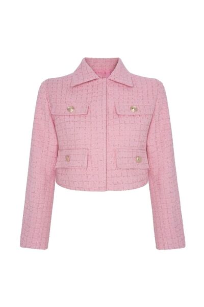 laulei Tweed Jacket with Flap Collar Pink