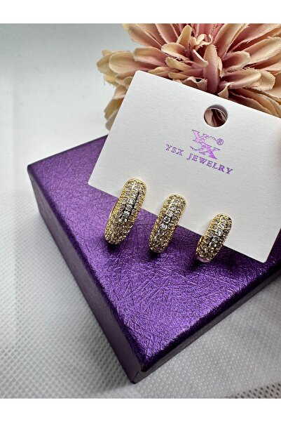 YSX JEWELRY Zircon Stone Filled Ring Model 3-Piece Steel Earrings