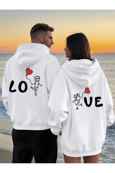 Ciel Lune Dear Couple Combination Love Printed Hooded Sweatshirt Set of 2 – U...