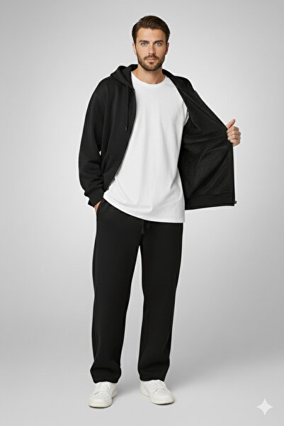 Boi Ανδρική ζακέτα με φερμουάρ vreBol Cut Baggy Σετ Φόρμας από Χτενισμένο Βαμ...