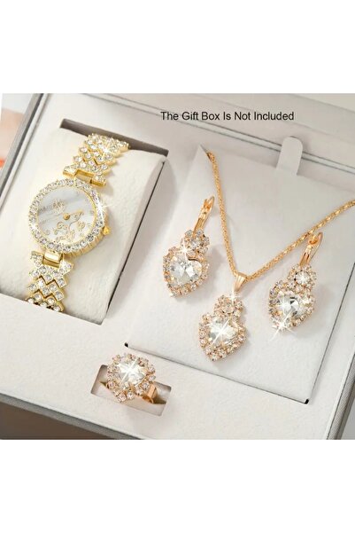 stainless steell VİP gold renk kuvars saat 5 parça set