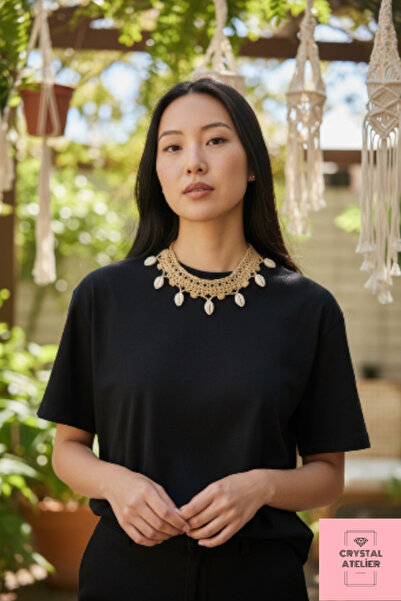 Crystal Atelier Seashell Knitted Necklace - Handmade Ethnic Authentic Bohemian Summer Natural Accessory - Seashell Necklace