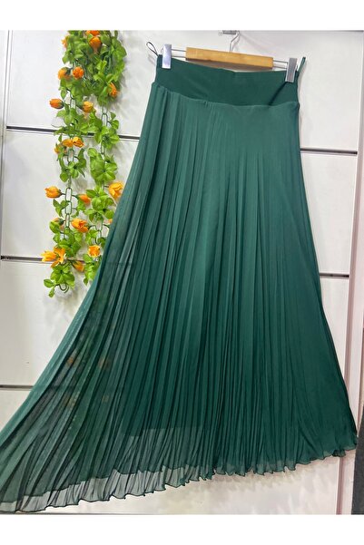 edu collection Chiffon Bell Skirt Lined Emerald Green