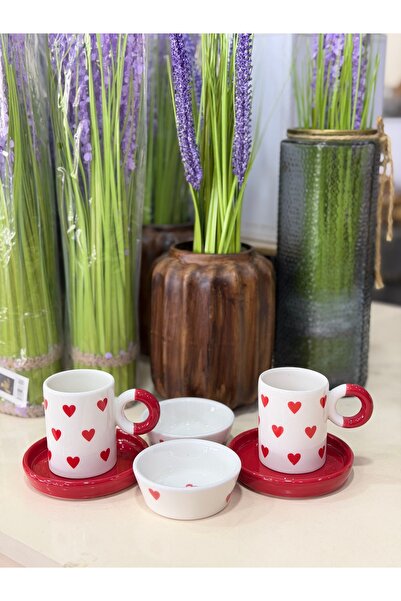 Hediye Köşkü 2 Kişilik Kalpli Kahve Sunum Seti Özel Seri