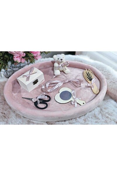 OBSIDION Tavita ovala catifea buretata imprimeu - roz pudrat deschis - Mot turta