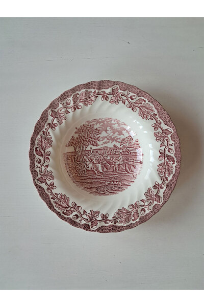 MYOTTS Antique English Porcelain Dinner Plate with Hunting Scene Red 22cm