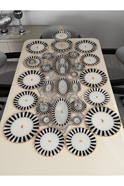 Hediye Köşkü 6 Kişilik 44 parça Siyah Kelebek Desenli Lüks Kahvaltı Seti