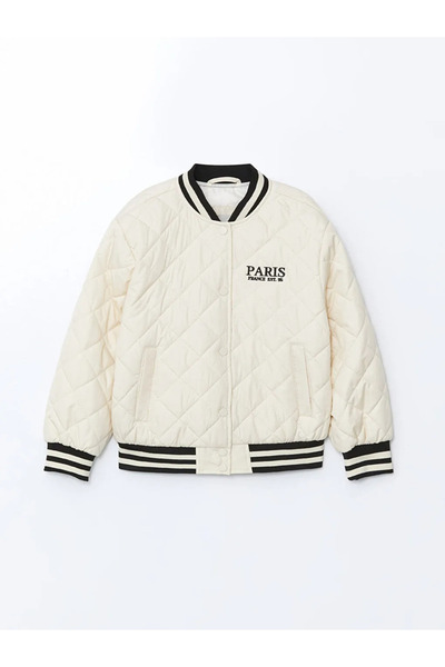 LC Waikiki Lcw Kids Ecru Quilted Patterned Girls' Bomber Coat