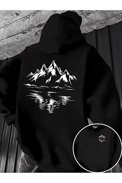 Sweet Cotton Unisex men's/women's reverse colorful mountain printed cotton Oversized Hooded sweatshirt