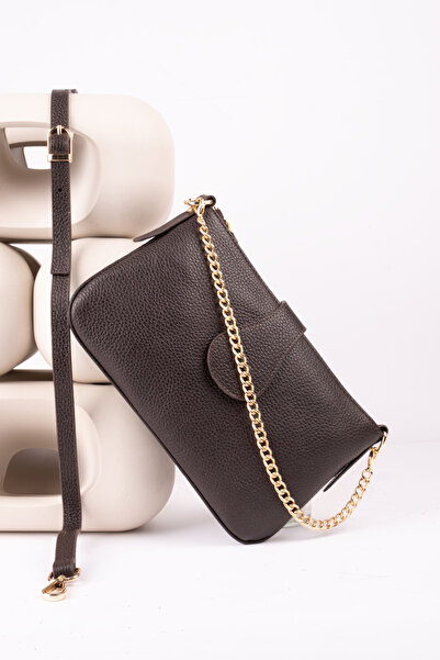 saraci leather craft Genuine Leather Clutch Bag – Chain Handle, Leather Strap...