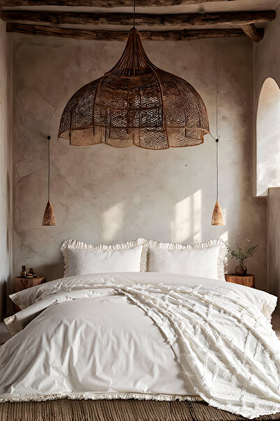 Doqu Home طقم غطاء لحاف من سلسلة بوهيم بونيڤيا، مقاس فردي، لون إكرو