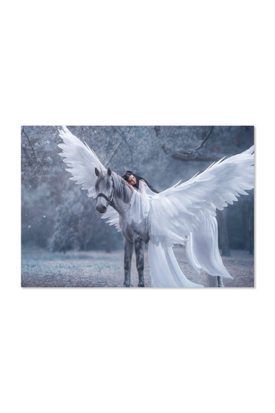 Printoot White Pegasus Angel Canvas Art Ethereal Winged Horse Fantasy Wall Decor for Dreamy Interiors