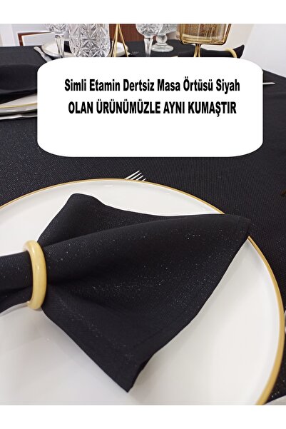 Meral Kurşun Collection Glittery Etamin Dertsiz Napkin 6 Pieces 35X35 cm - Black