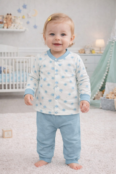 DaphKids Sun Patterned Children's Pajama Set 6-24 Months – Long Sleeve 100% C...