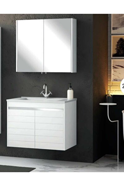 ROSEART BANYO BİANKA BEYAZ 80CM BANYO DOLAP SETİ ÜST MODÜL + ALT MODÜL + SERA...