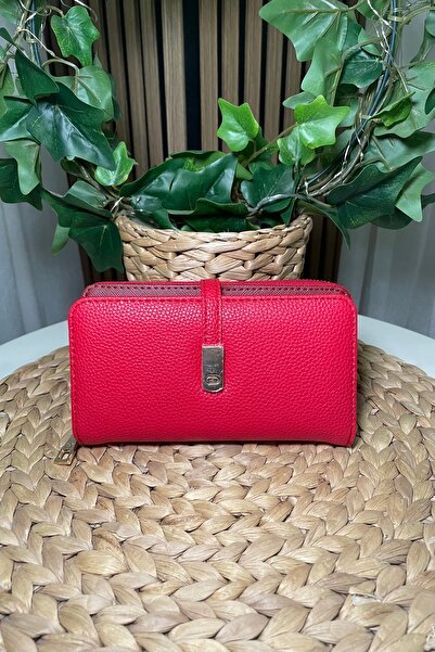 themoiss Women's Red Wallet with Gold Accessories - Fibag