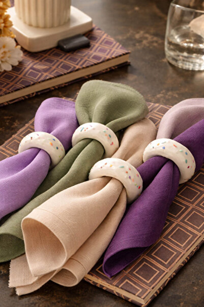 Anadolu Saray 4-Piece Handmade Donut-Shaped Ceramic Napkin Rings – Set of 4 with Colorful Details