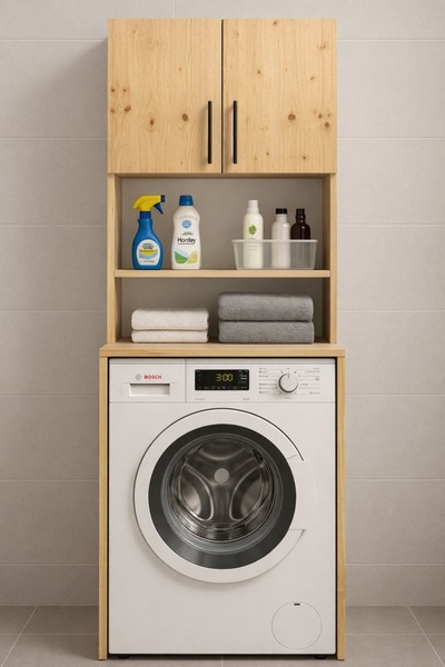 258 MoLife Çamaşır Makinası Dolabı, Banyo Dolabı, 4 Raflı, Kapaklı ÇAM