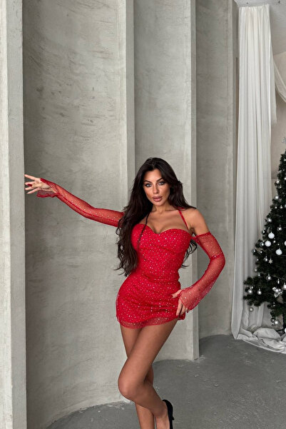 Afitapbutikmoda Takma Kol Straplez Model Parlak Kumaş Astarlı Mini Elbise