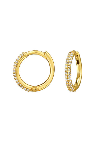 Sophia Collection Earrings 925 Silver plated with 24K gold, Tortita huggie hoops model 12mm and zirconium