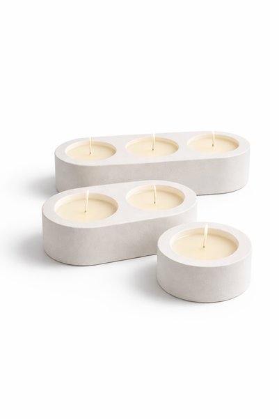 Lumiarte Beton Mumluk Seti 3 Parça (1+2+3’lü) Minimalist Dekoratif Tealight Mumluk ( Mum Dahildir )