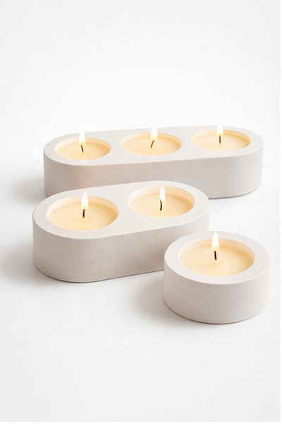 Lumiarte Beton Mumluk Seti 3 Parça (1+2+3’lü) Minimalist Dekoratif Tealight M...