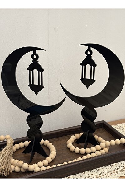 LOWHA Set of Two Acrylic Decorative Stand in the Shape of a Crescent Holding a Ramadan Lantern