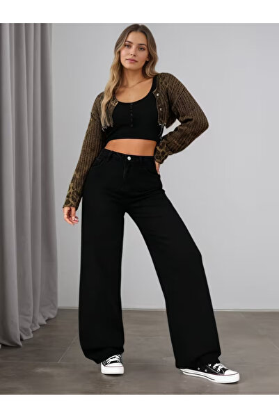 WODDİ Astrid Kadın Jeans Palazzo Salaş Rahat Kesim Yüksek Bel Jean Denim Kot ...
