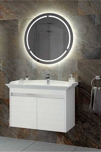 ROSEART BANYO ESTELLA2 BEYAZ 80CM BANYO DOLABI SETİ LED AYNA + ALT MODÜL + SE...