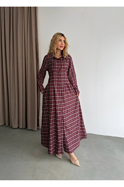 Ekim Store Plaid Patterned Waist-Fitted Dress