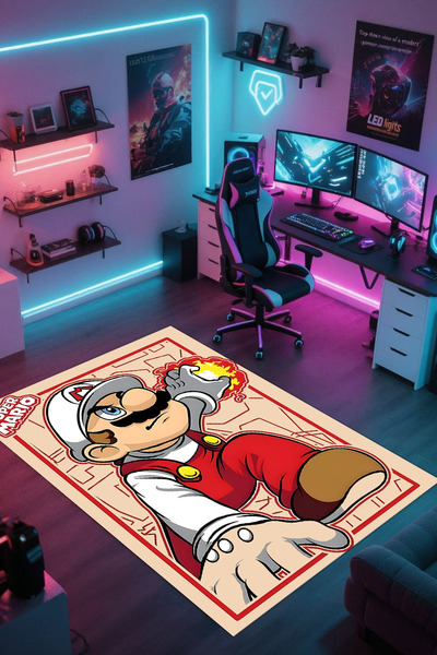 Reyhani Süper Mario Bross Kaymaz Taban Makinede Yıkanabilir Çocuk Gamıng Halı...