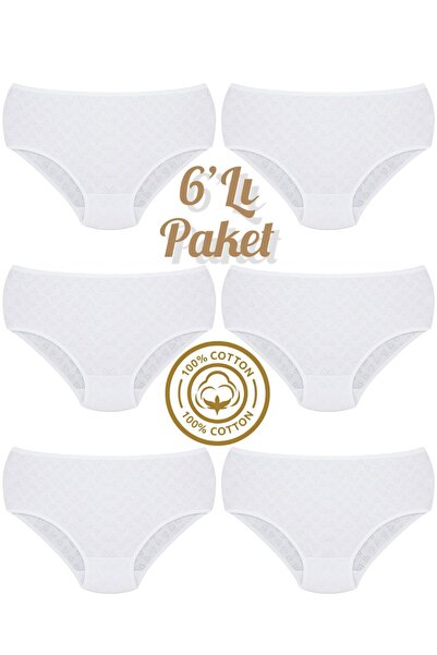 Özten İç Giyim 6-Pack 100% Cotton Heart Pattern High Waist Bato Women's Panti...