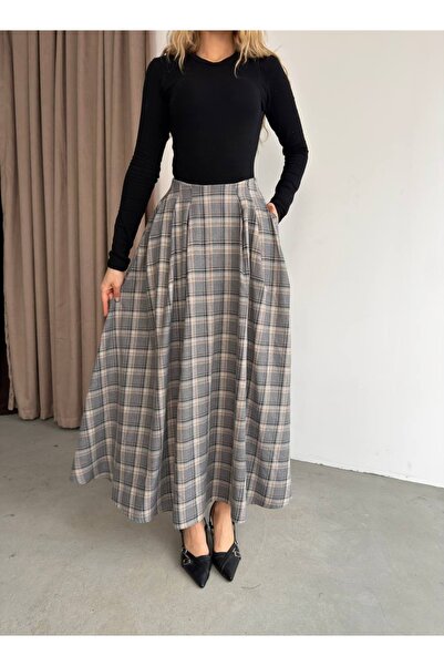 Ekim Store تنورة واسعة بنمط منقوش مع تفاصيل جيب