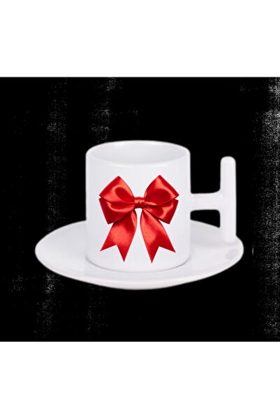 NUNUKİ Kırmızı Fiyonklu Türk Kahvesi Fincanı Hediye Seti Anneye Arkadaşa Sevg...