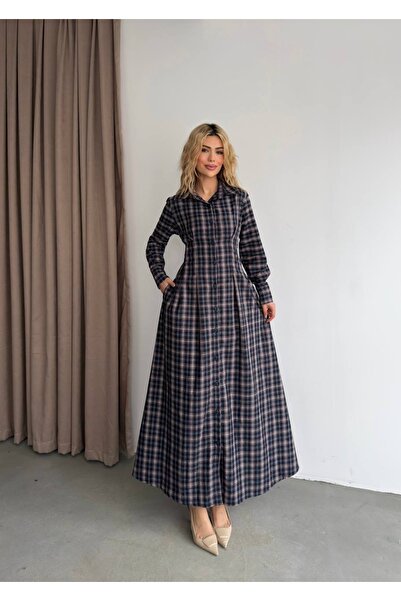 Ekim Store Plaid Patterned Waist-Fitted Dress