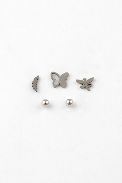 Sortie Aksesuar مجموعة أقراط مرصعة بالفولاذ المقاوم للصدأ مع أشكال الفراشة وا...