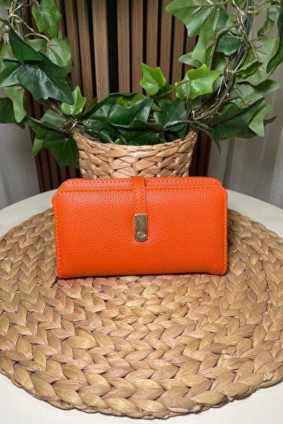 themoiss Women's Orange Wallet with Gold Accessories - Fibag