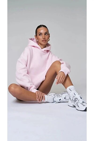 oneagılyazı Hooded Fleece Inside Pink Unisex Oversize Hoodie Sweatshirt