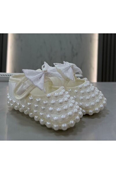 BİRCAN BABY Lüks Fiyonklu İnci Taşlı Kaydırmaz Bebek Patik