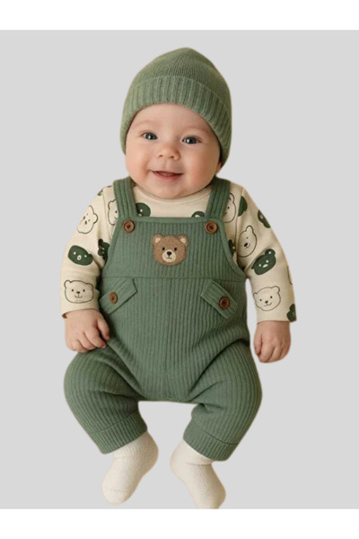 baby kids colors Baby Boys 3-Piece Romper Set, Salopet and Socks Set, Teddy B...