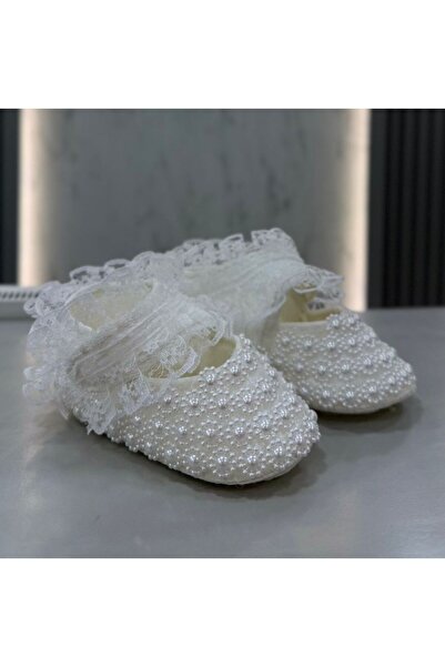 BİRCAN BABY Lüks Çiçekli İnci Taşlı Kaydırmaz Kız Bebek Patik