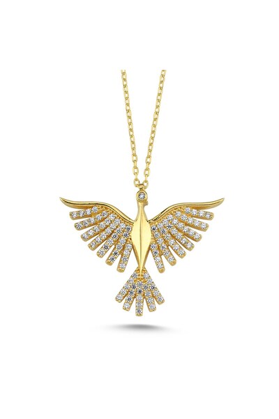 Kayra Mücevher Beyaz Taşlı Anka Kuşu Altın Kaplama Kolye